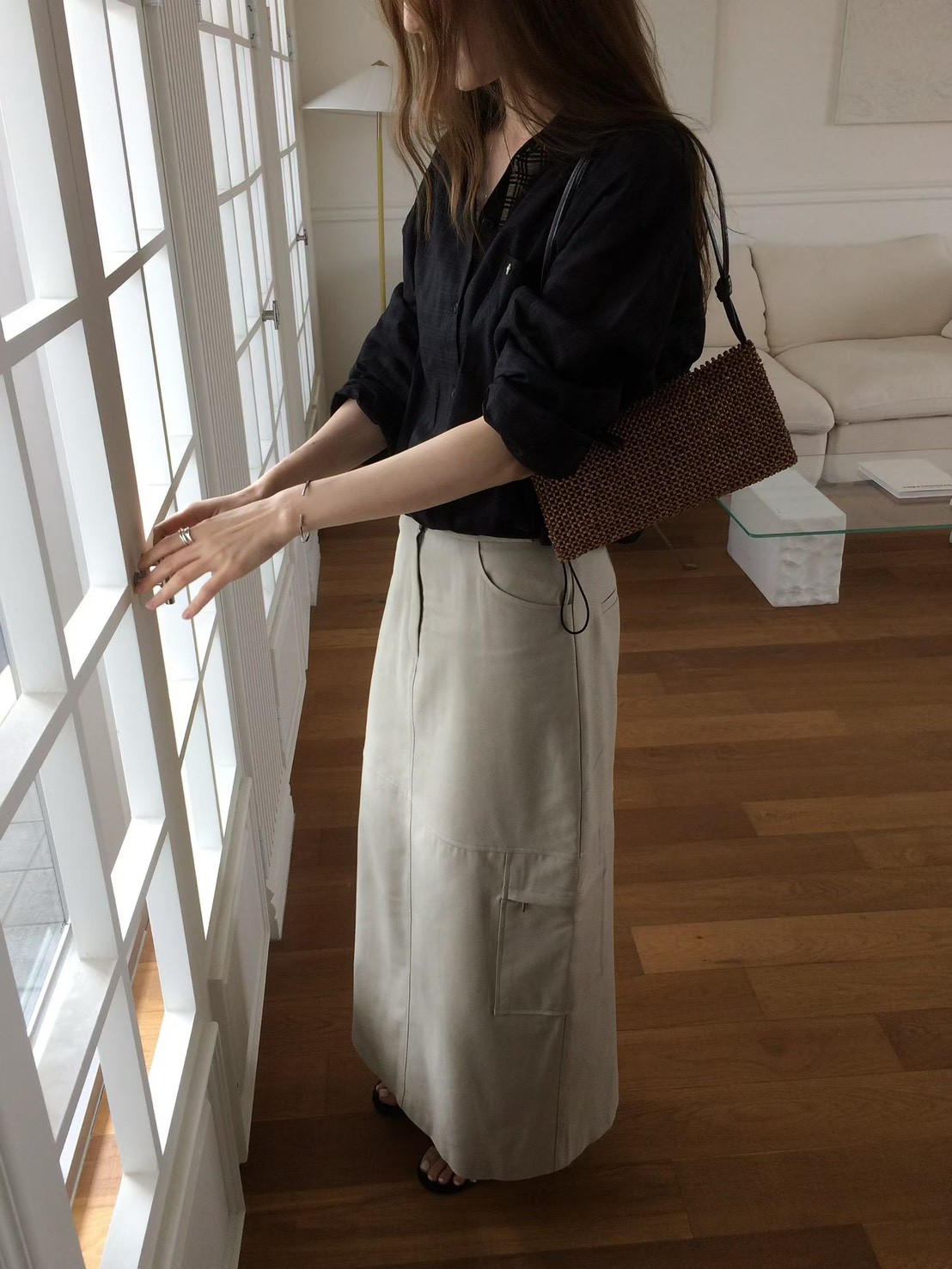 B37.甜甜鬆餅格微透襯衫