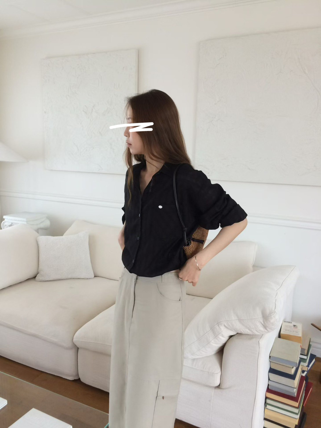 B37.甜甜鬆餅格微透襯衫