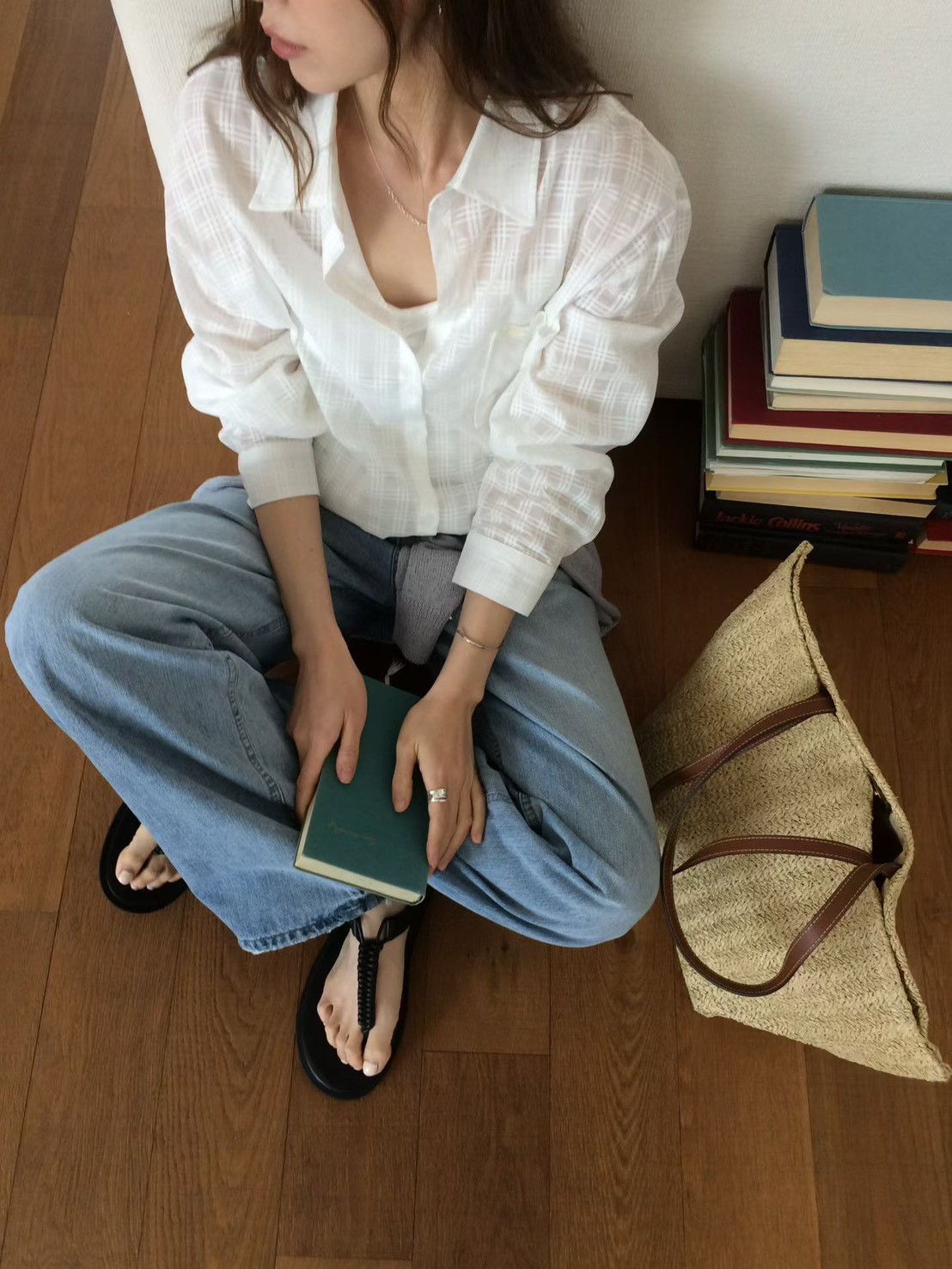 B37.甜甜鬆餅格微透襯衫