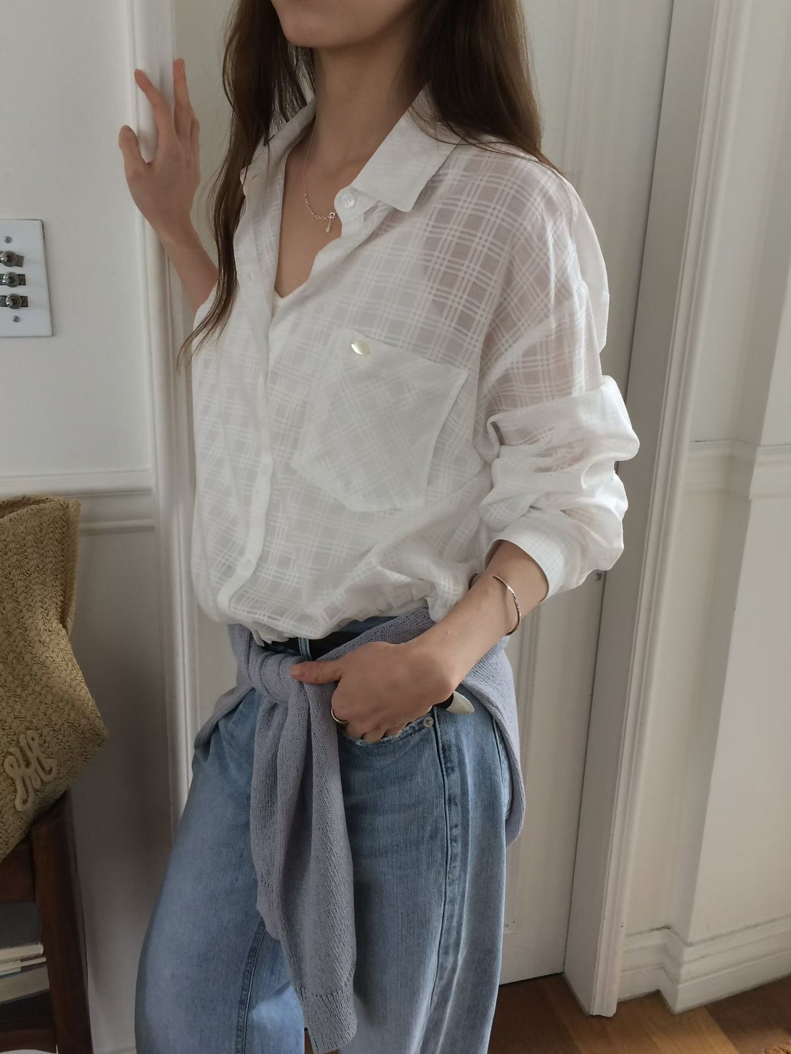 B37.甜甜鬆餅格微透襯衫