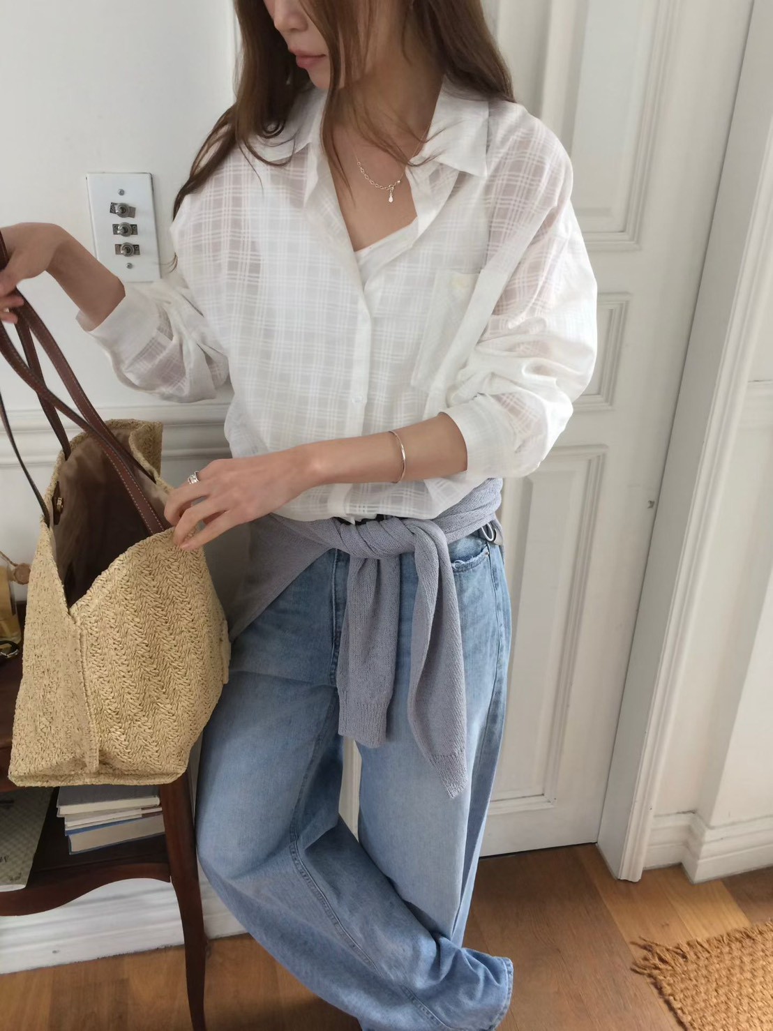 B37.甜甜鬆餅格微透襯衫