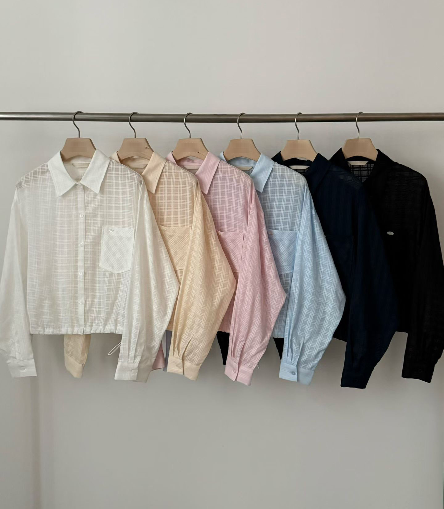 B37.甜甜鬆餅格微透襯衫