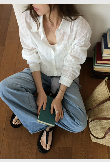 B37.甜甜鬆餅格微透襯衫