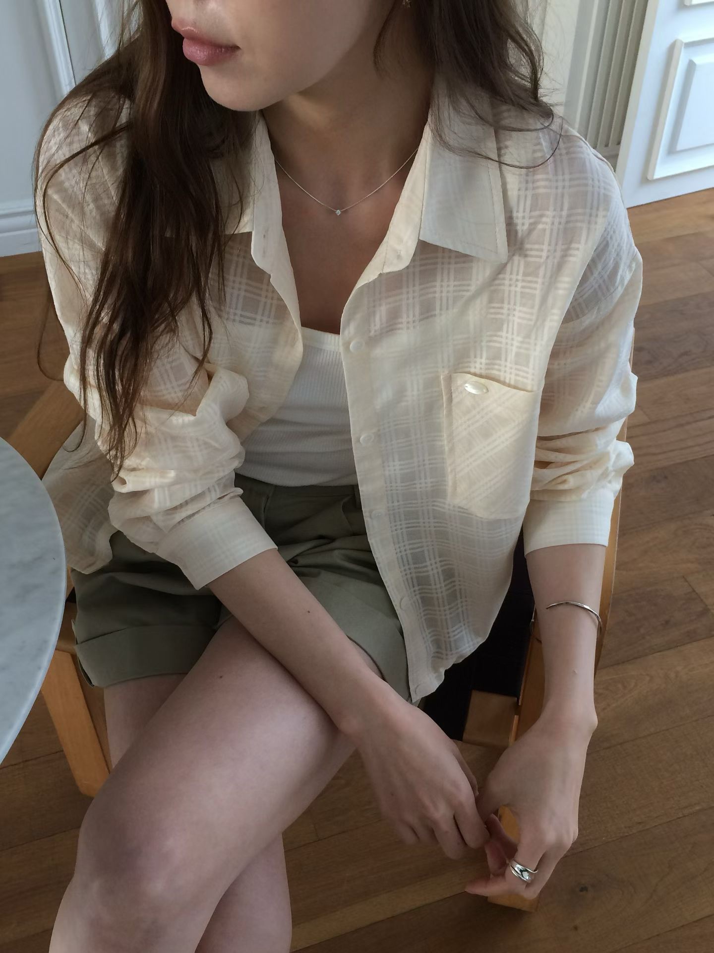 B37.甜甜鬆餅格微透襯衫