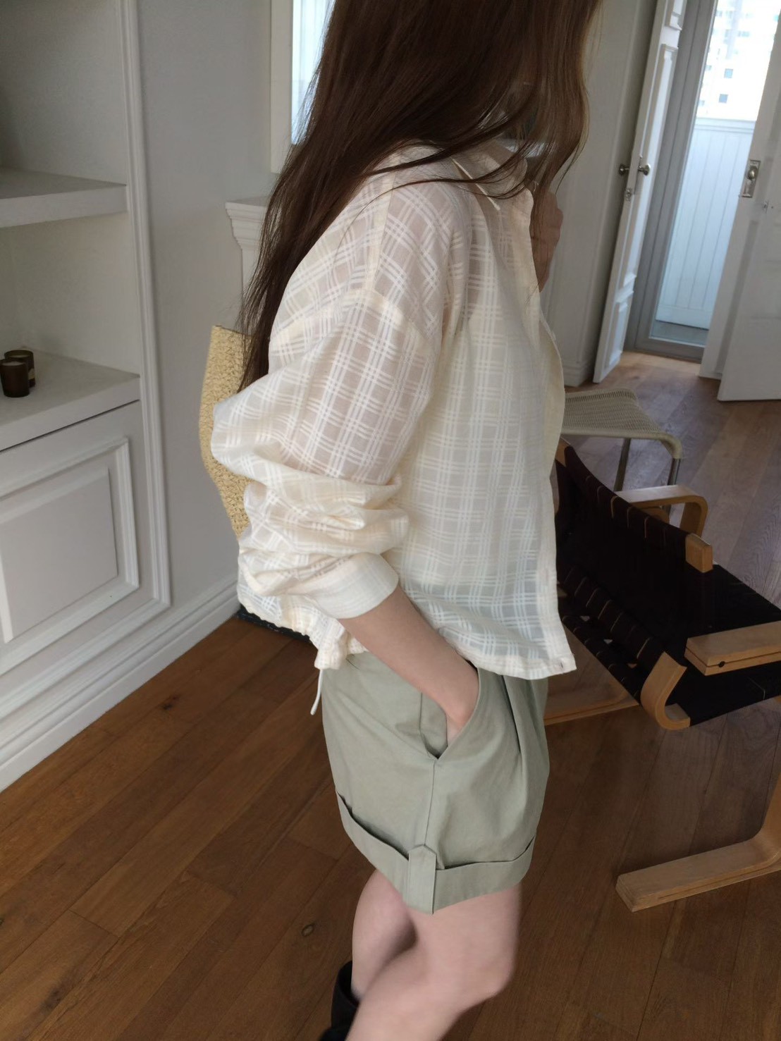 B37.甜甜鬆餅格微透襯衫