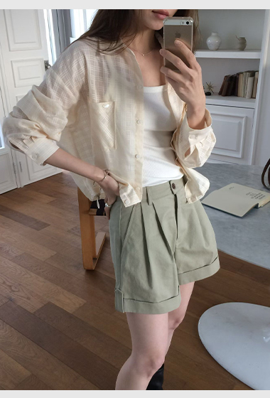 B37.甜甜鬆餅格微透襯衫