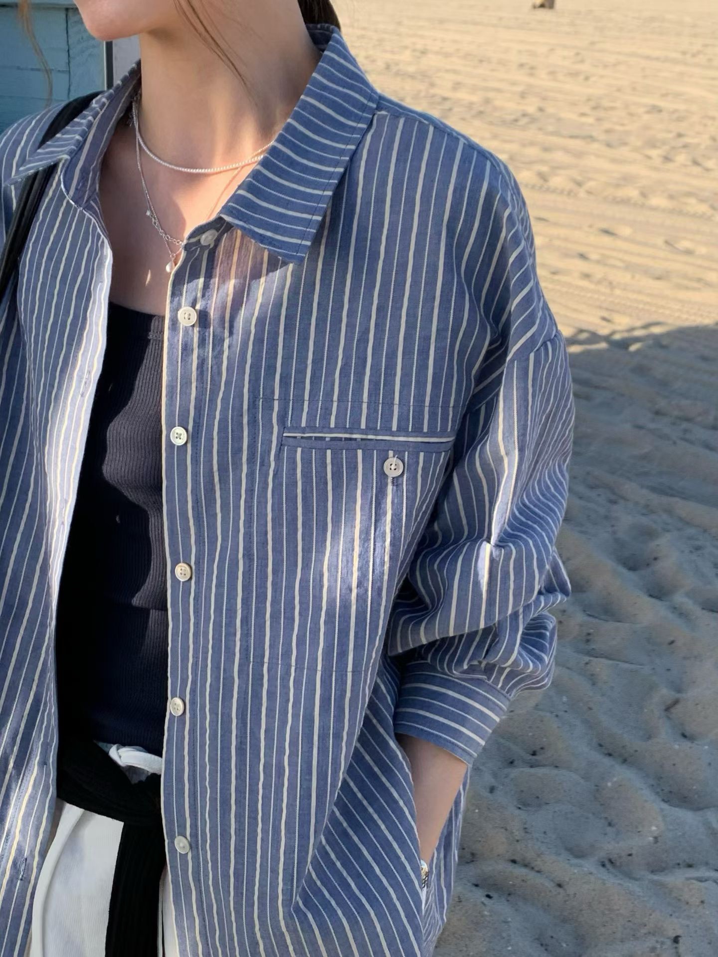 B27.氣質日本布直條紋襯衫