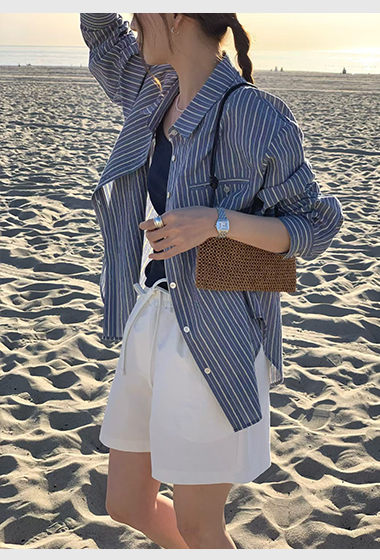 B27.氣質日本布直條紋襯衫