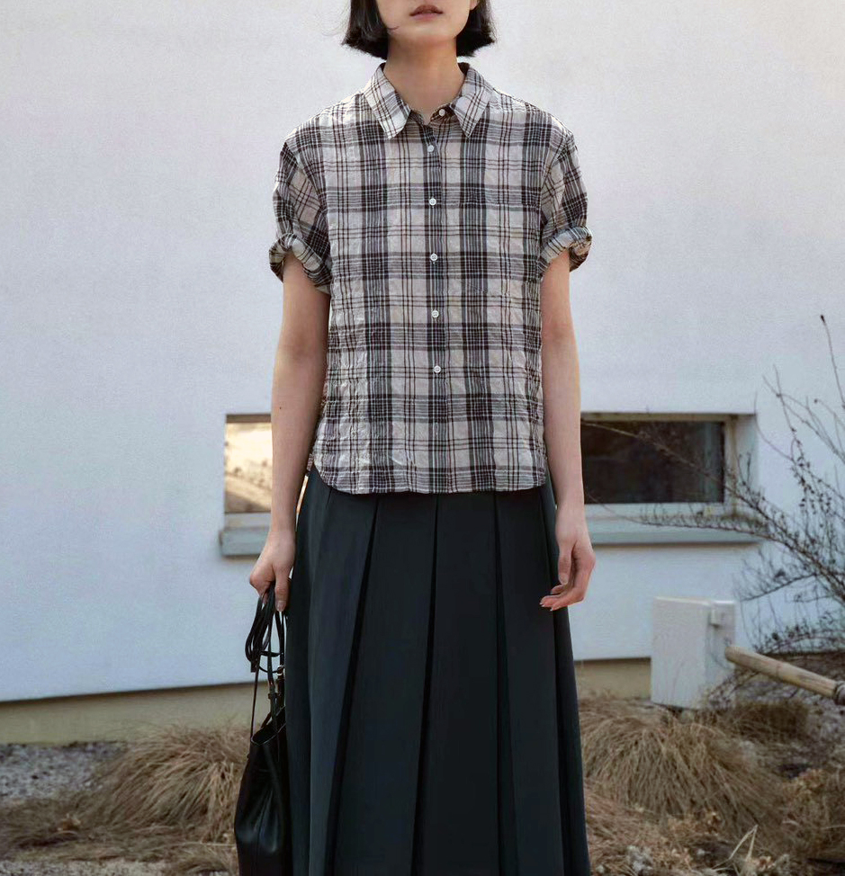 B51.G牌復古格子短袖襯衫