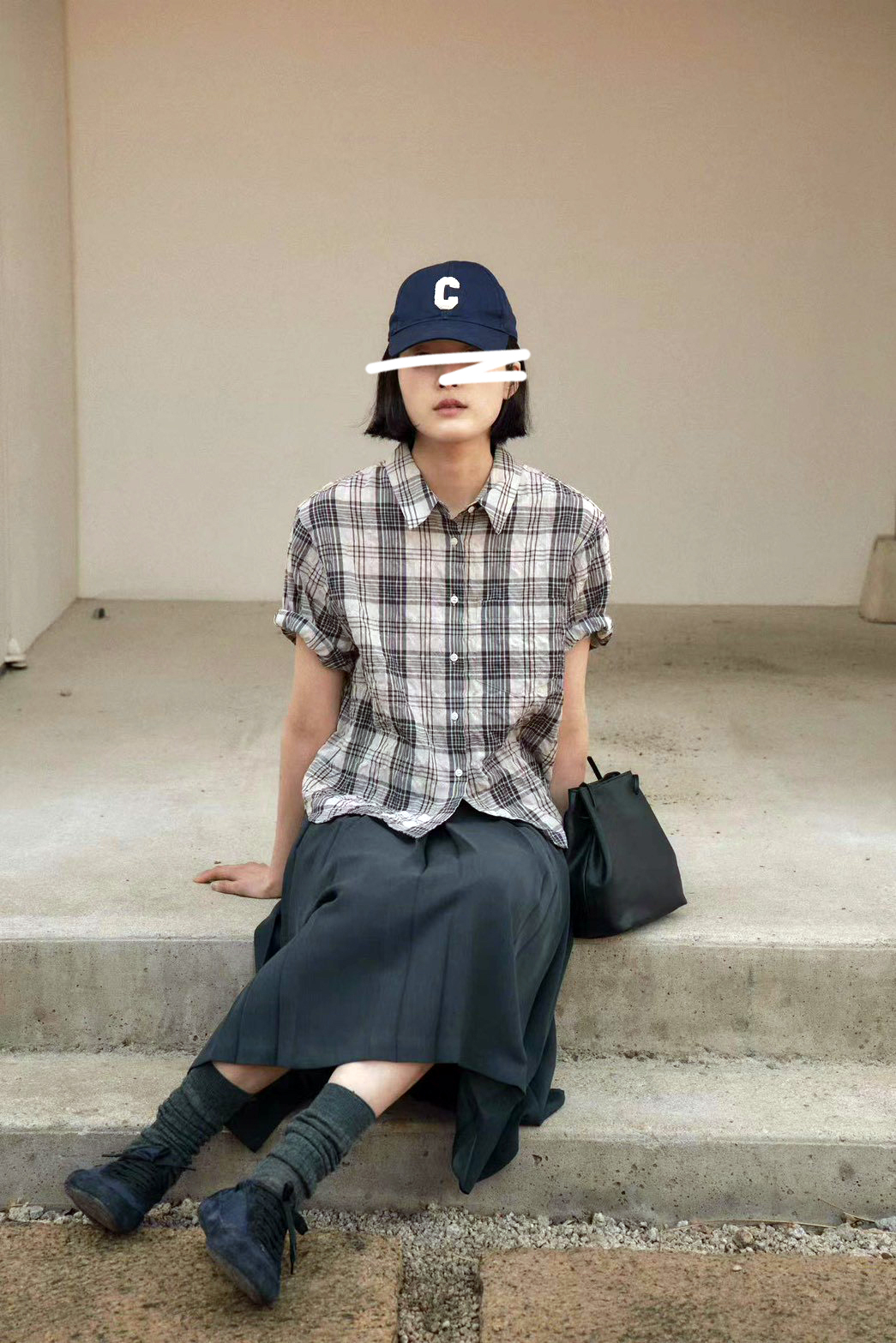 B51.G牌復古格子短袖襯衫