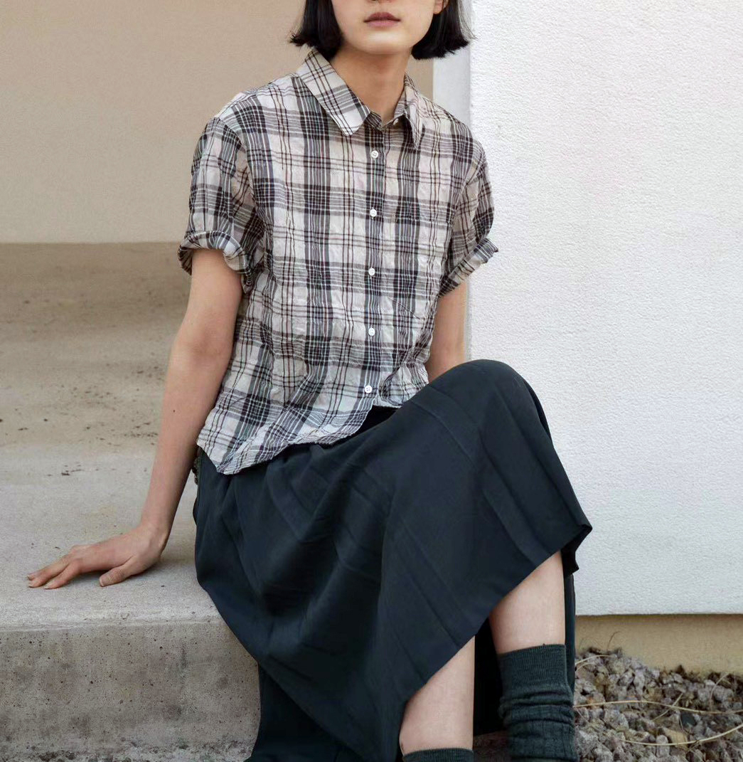 B51.G牌復古格子短袖襯衫