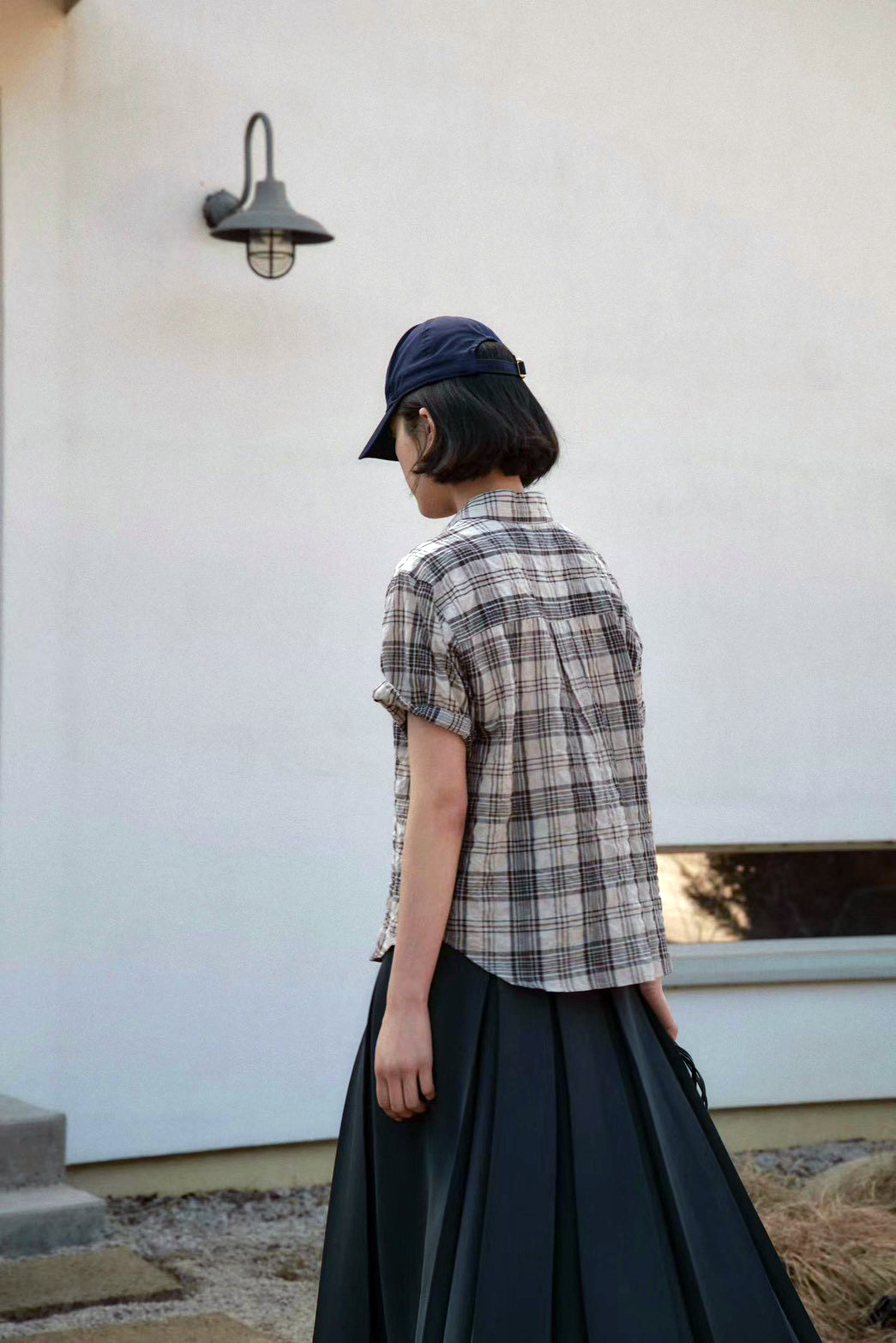 B51.G牌復古格子短袖襯衫