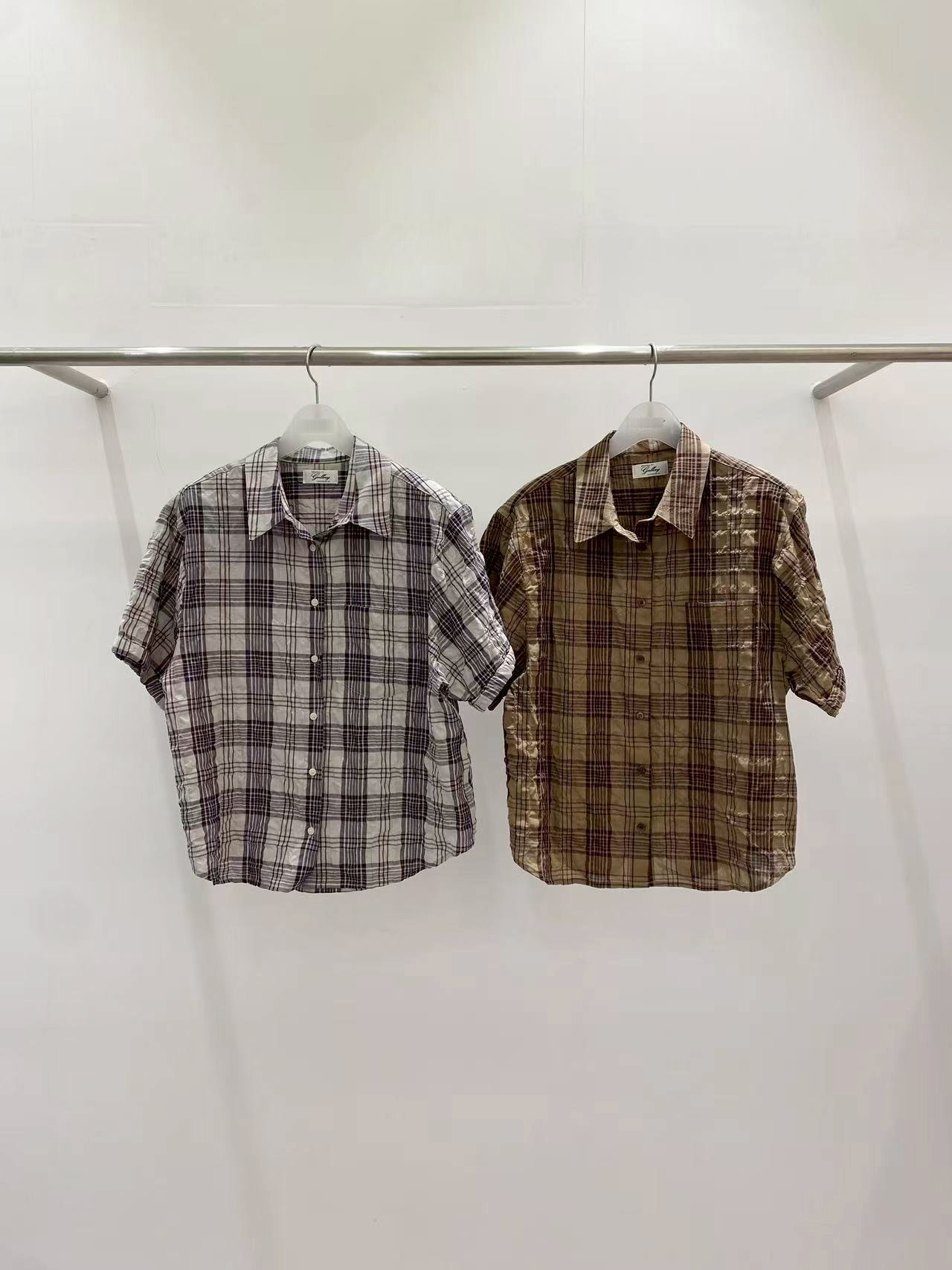 B51.G牌復古格子短袖襯衫