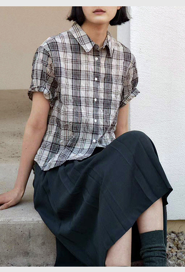 B51.G牌復古格子短袖襯衫