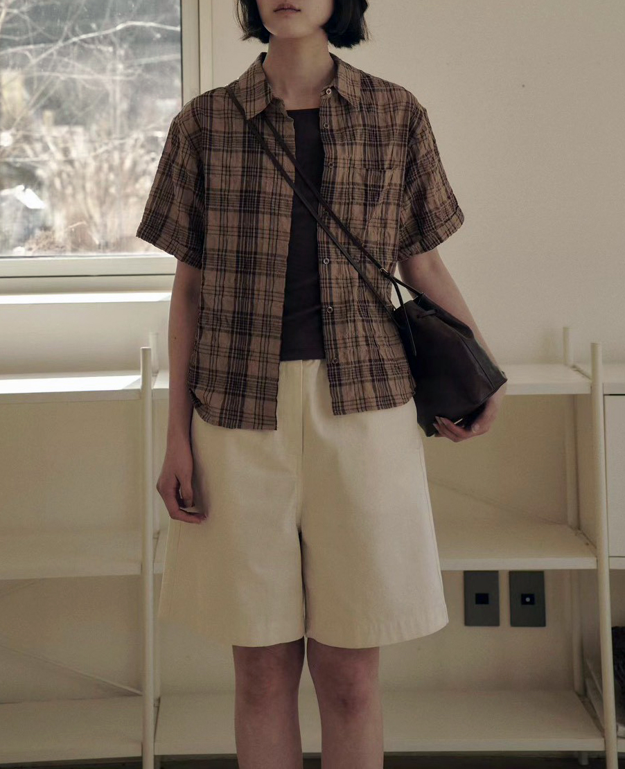 B51.G牌復古格子短袖襯衫