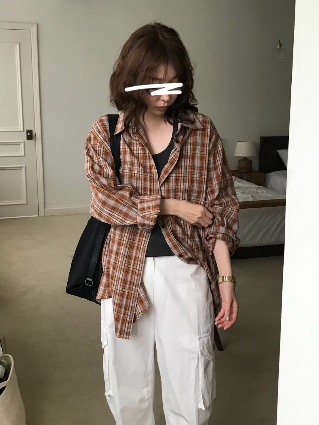 B60.小V家復古女孩格紋襯衫