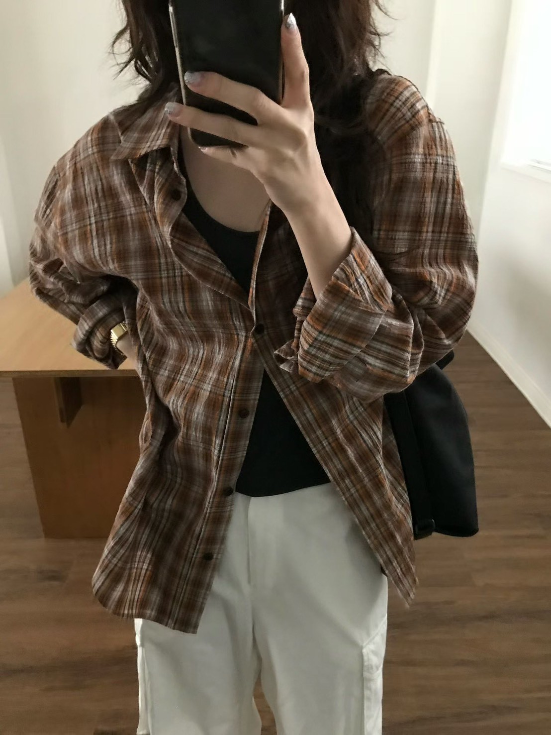 B60.小V家復古女孩格紋襯衫