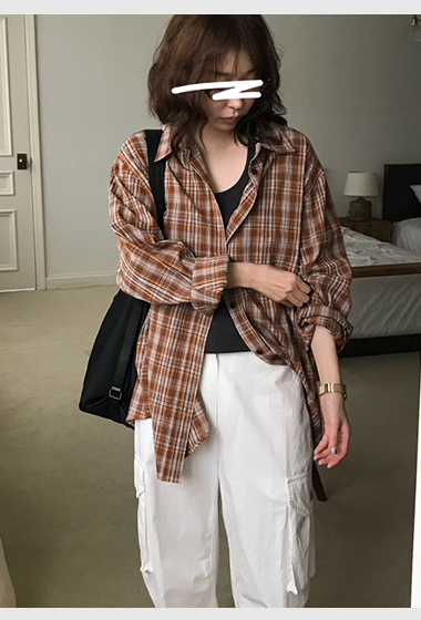 B60.小V家復古女孩格紋襯衫