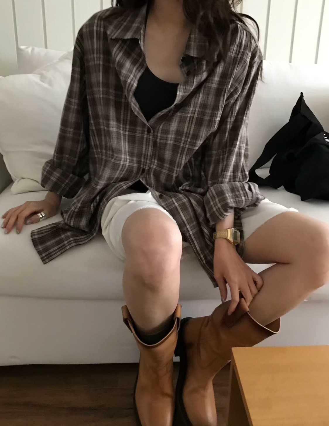 B60.小V家復古女孩格紋襯衫