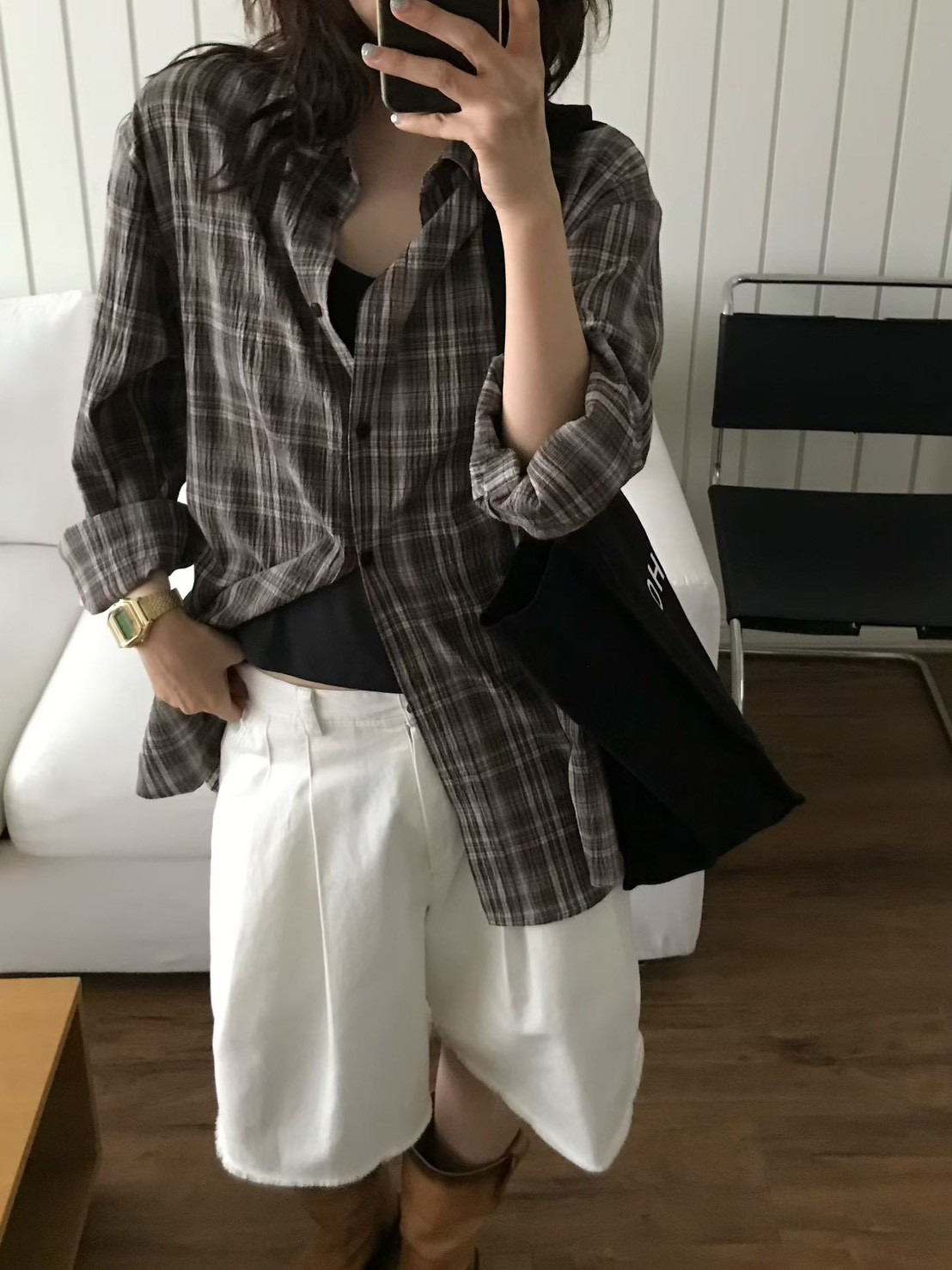 B60.小V家復古女孩格紋襯衫