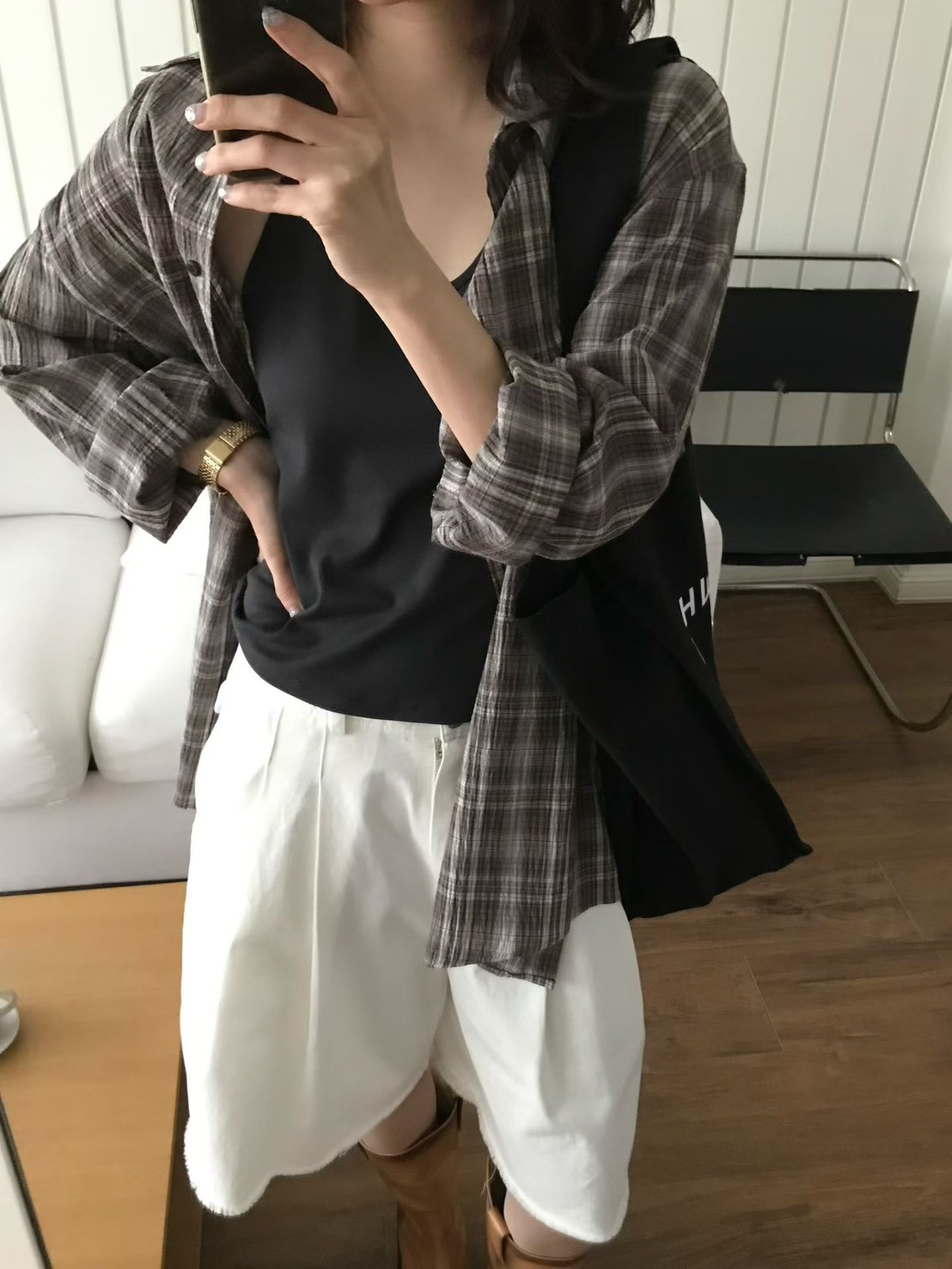B60.小V家復古女孩格紋襯衫