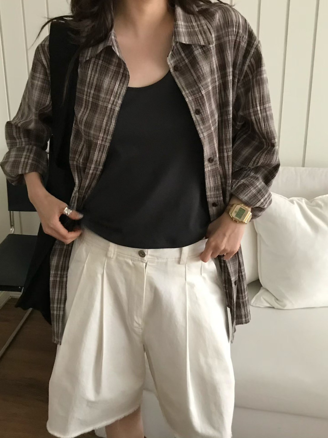 B60.小V家復古女孩格紋襯衫