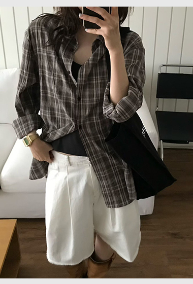 B60.小V家復古女孩格紋襯衫