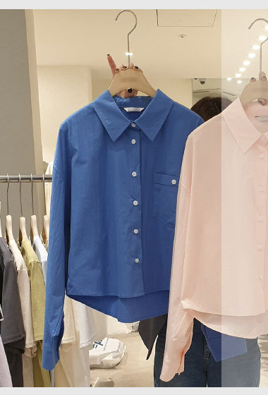 B73.小臉歐膩甜甜口袋短版襯衫