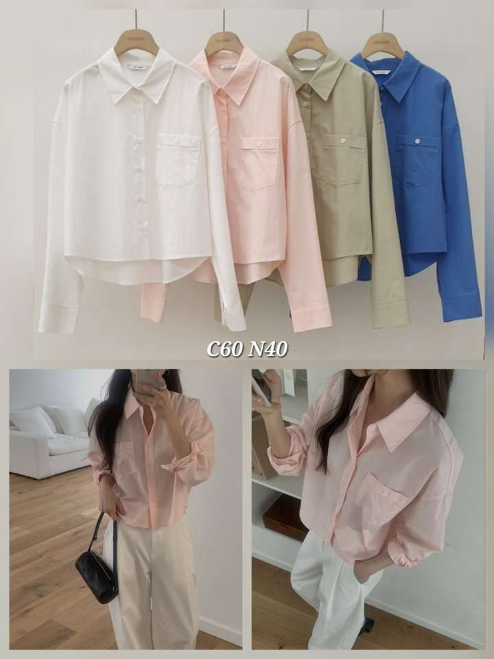 B73.小臉歐膩甜甜口袋短版襯衫