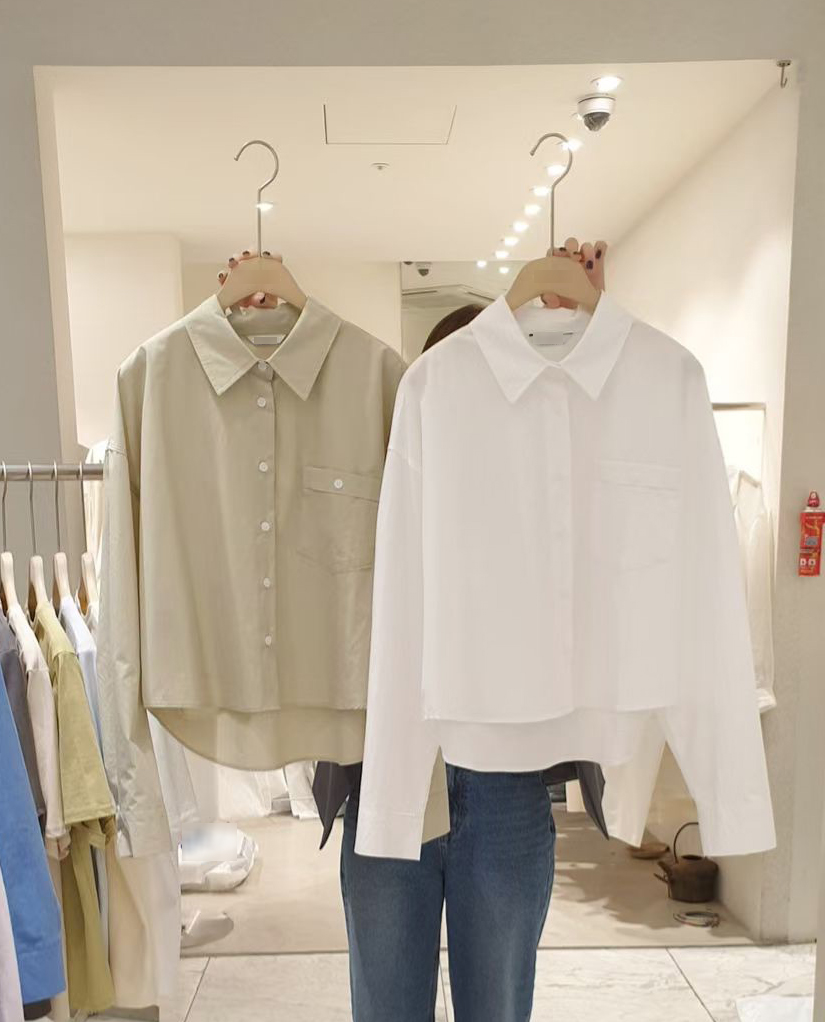 B73.小臉歐膩甜甜口袋短版襯衫