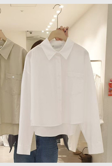 B73.小臉歐膩甜甜口袋短版襯衫