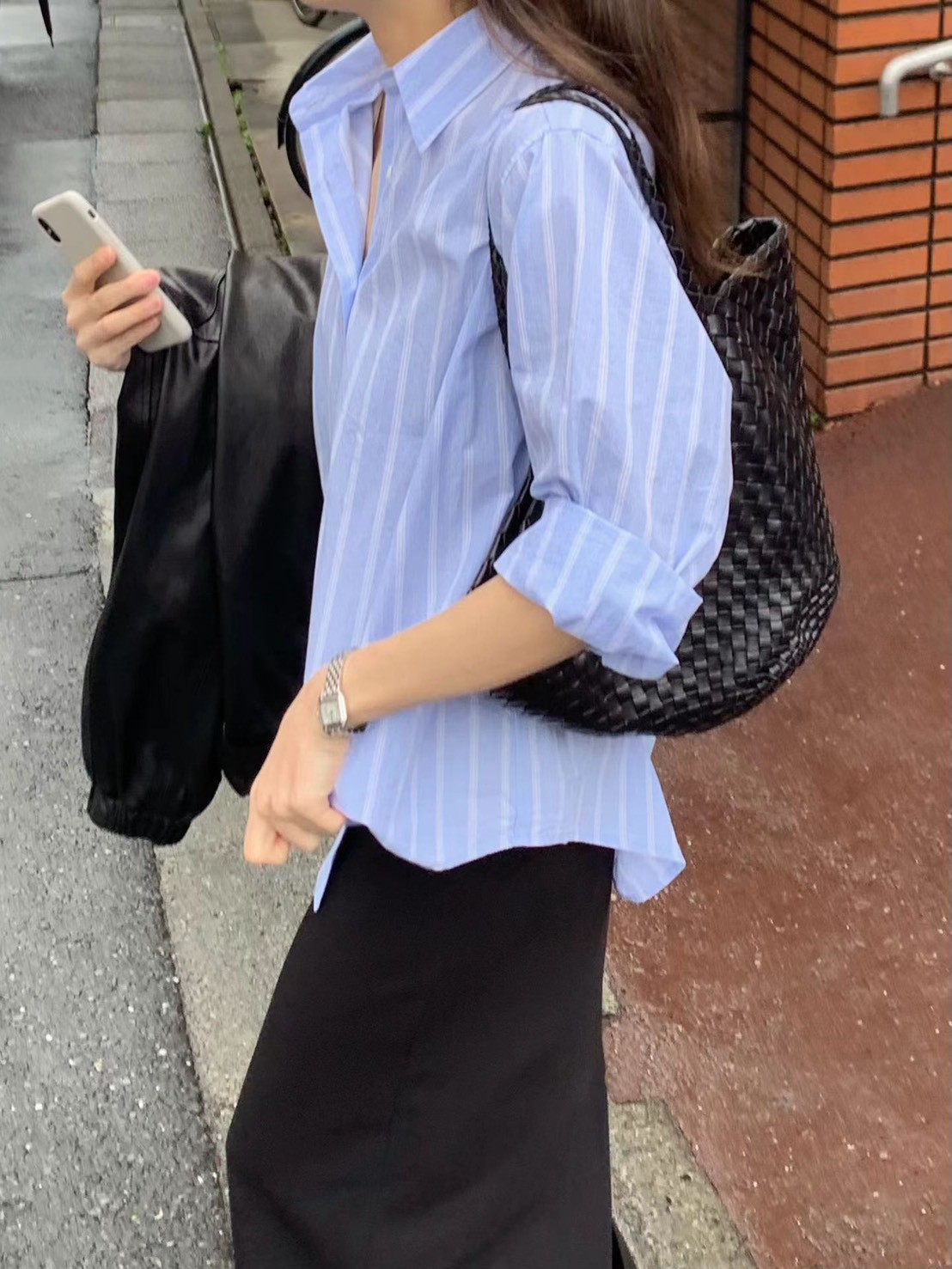 B53.顏值家清爽藍條襯衫