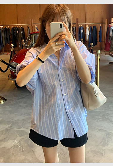 B53.顏值家清爽藍條襯衫