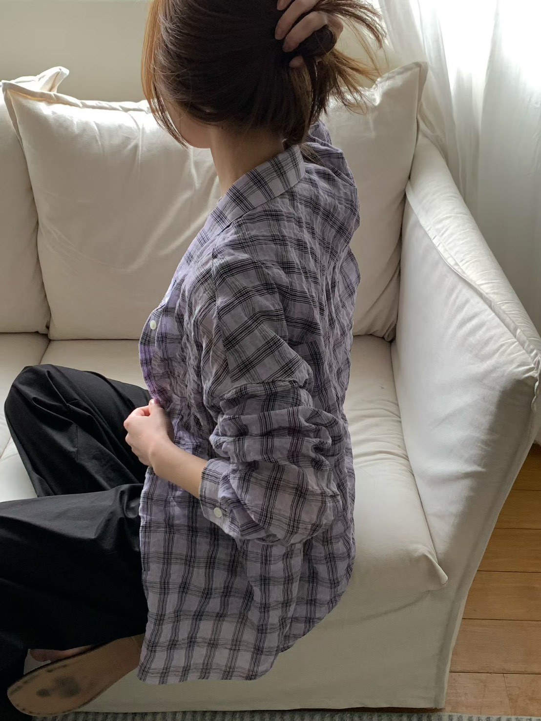 B79.泡泡布格子襯衫