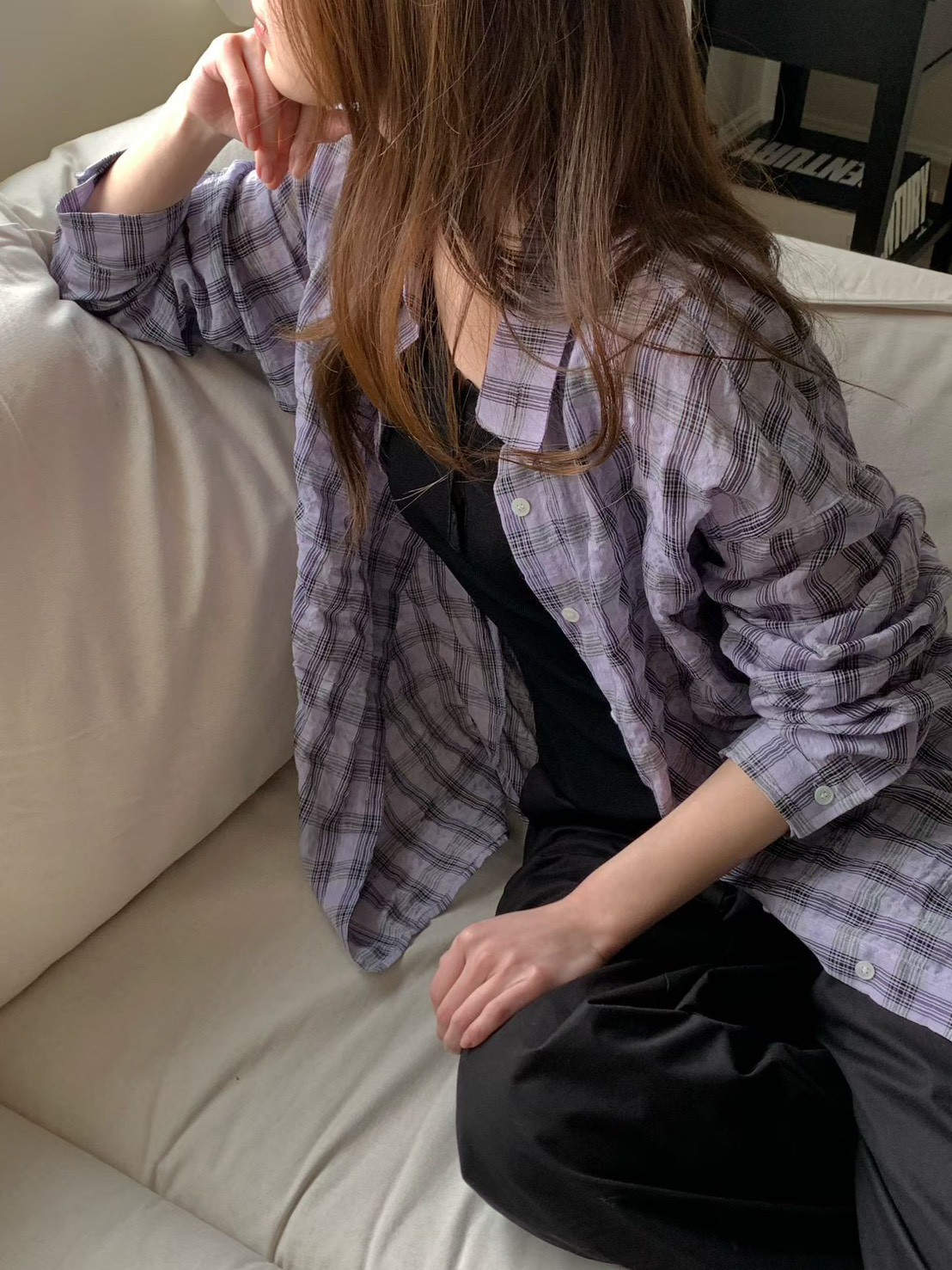 B79.泡泡布格子襯衫