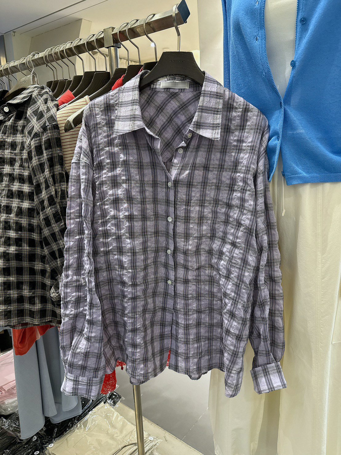 B79.泡泡布格子襯衫