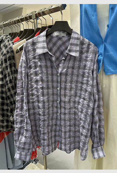 B79.泡泡布格子襯衫