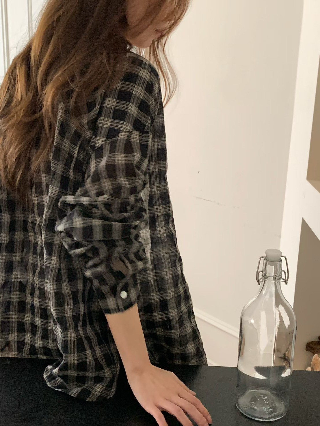 B79.泡泡布格子襯衫