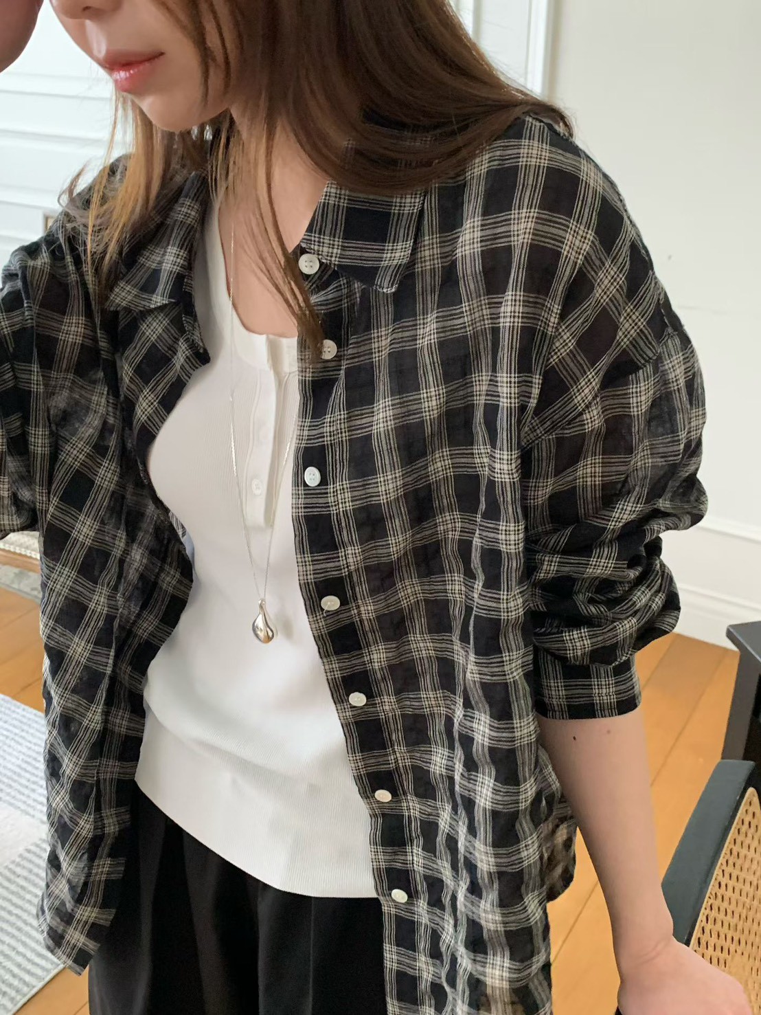 B79.泡泡布格子襯衫