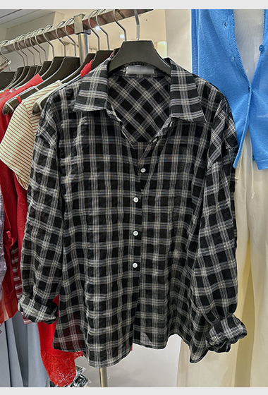 B79.泡泡布格子襯衫