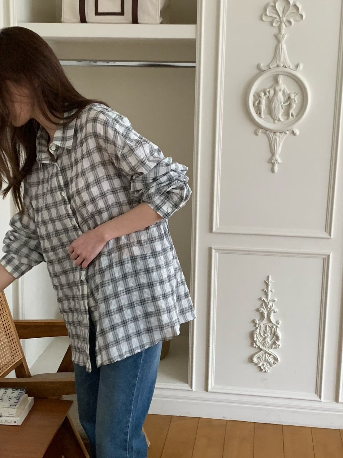 B79.泡泡布格子襯衫