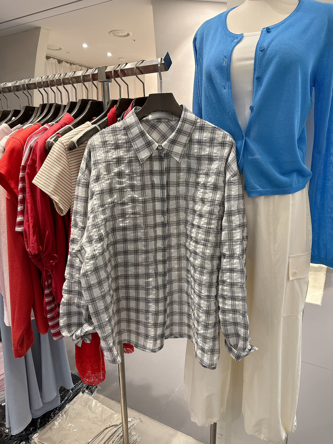 B79.泡泡布格子襯衫