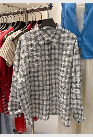 B79.泡泡布格子襯衫