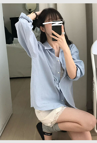 B89.小V家清爽蘇打小格子襯衫