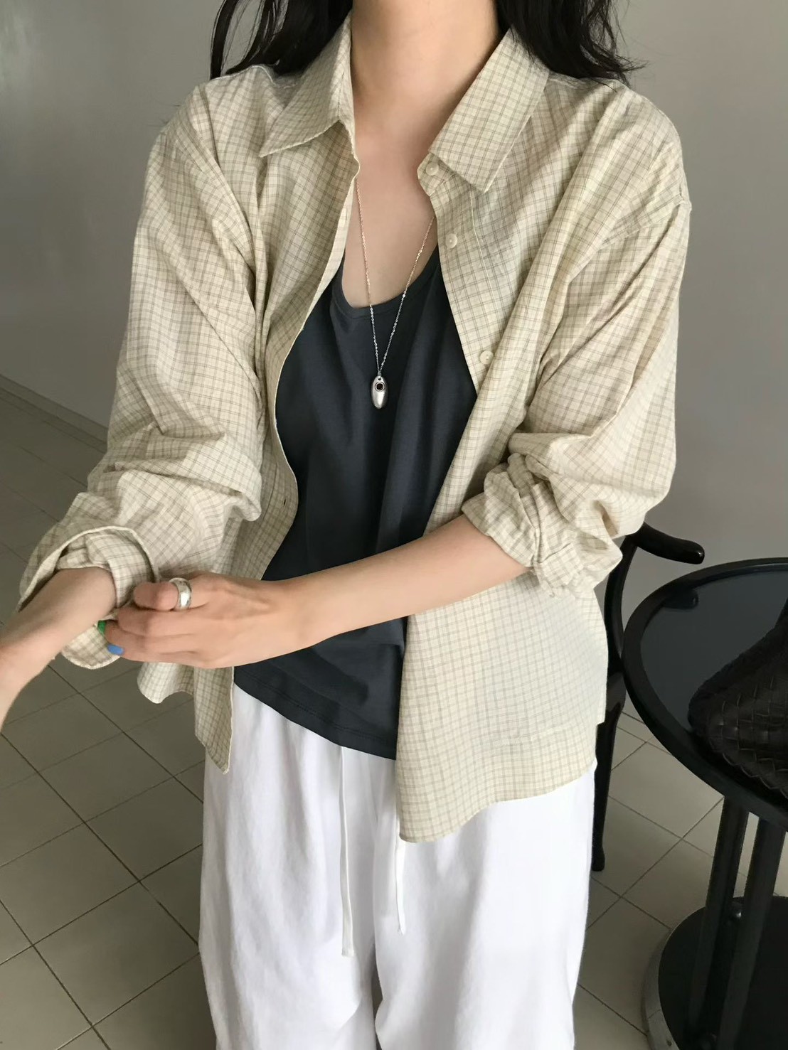 B89.小V家清爽蘇打小格子襯衫