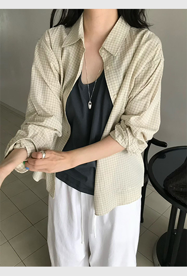 B89.小V家清爽蘇打小格子襯衫