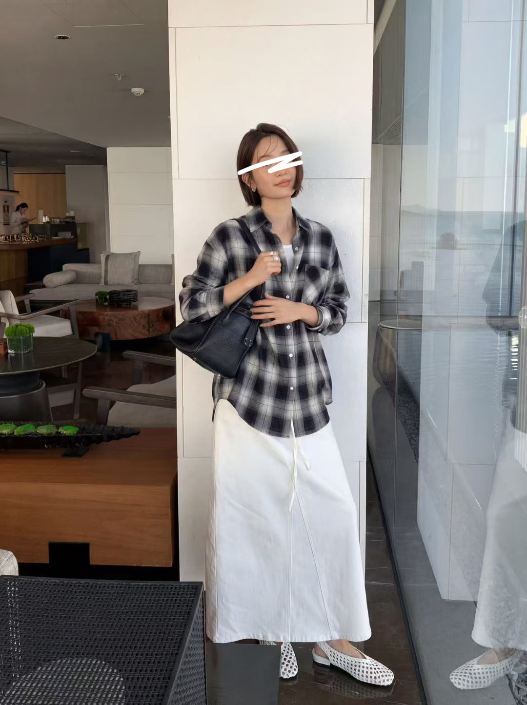 B23.知性黑白格紋襯衫