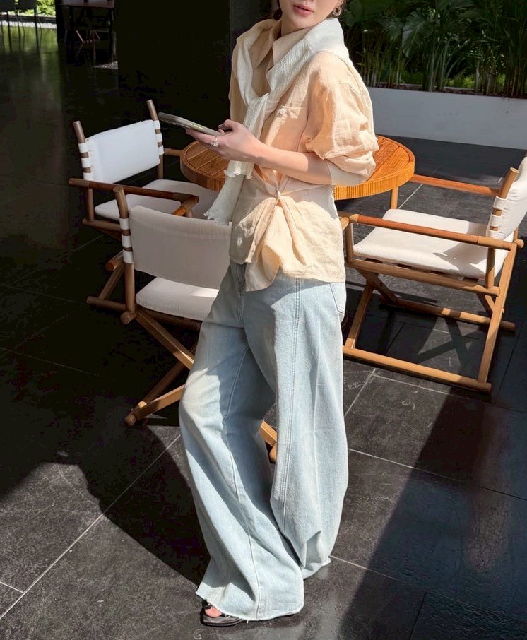 A14.100%苧麻粉嫩襯衫