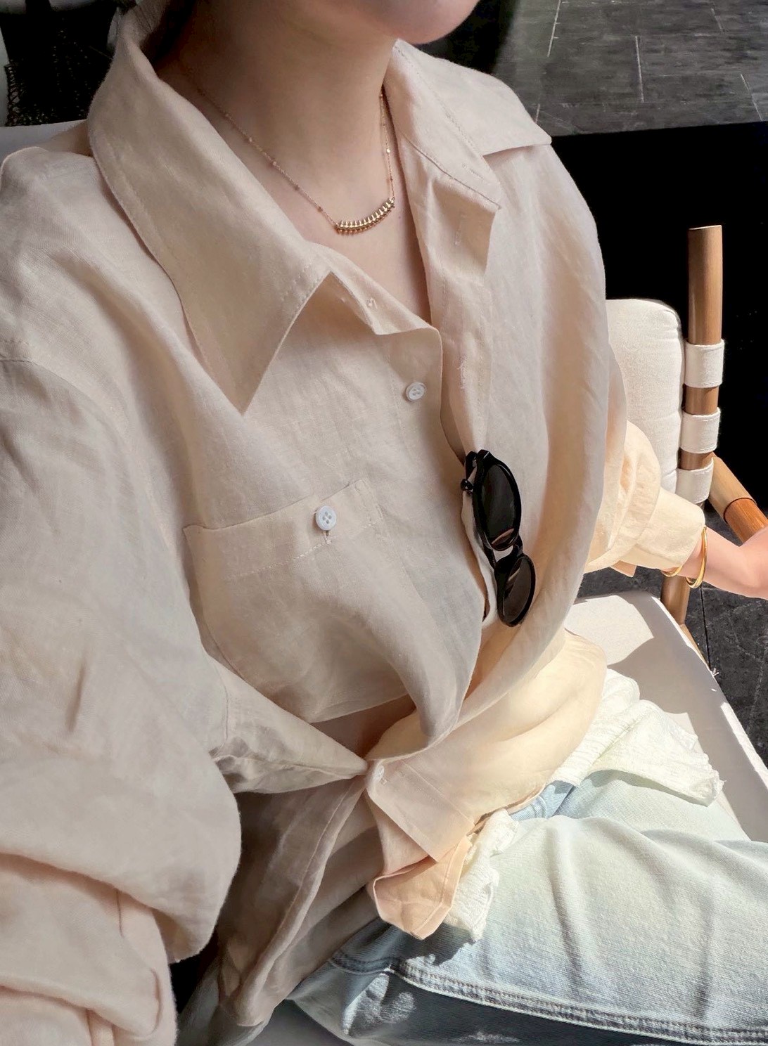 A14.100%苧麻粉嫩襯衫