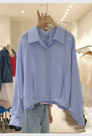 B77.小臉歐膩亞麻混紡短襯衫